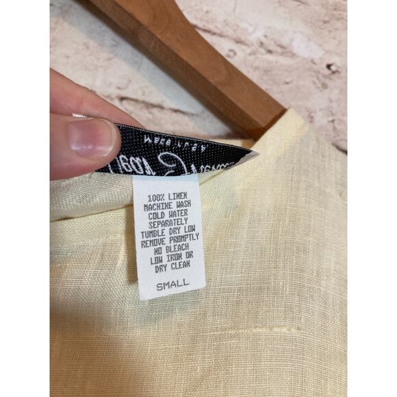 Dear Friends Lagom Top Womens Small Linen Butter Yellow Coquette Romantic Boxy - Picture 11 of 12